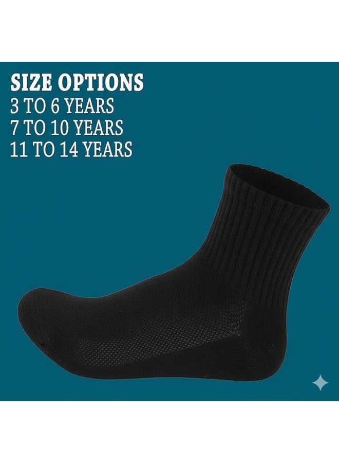Tango 6 Pairs Kids Socks - Boys and Girls - Atletic Ankle Quarter Kids Sock - Soft Breathable Mesh - Childrens School Uniform (UAE/KSA, Age, 11 Years, 14 Years, Regular, Black - 6 Pairs) - Image 3