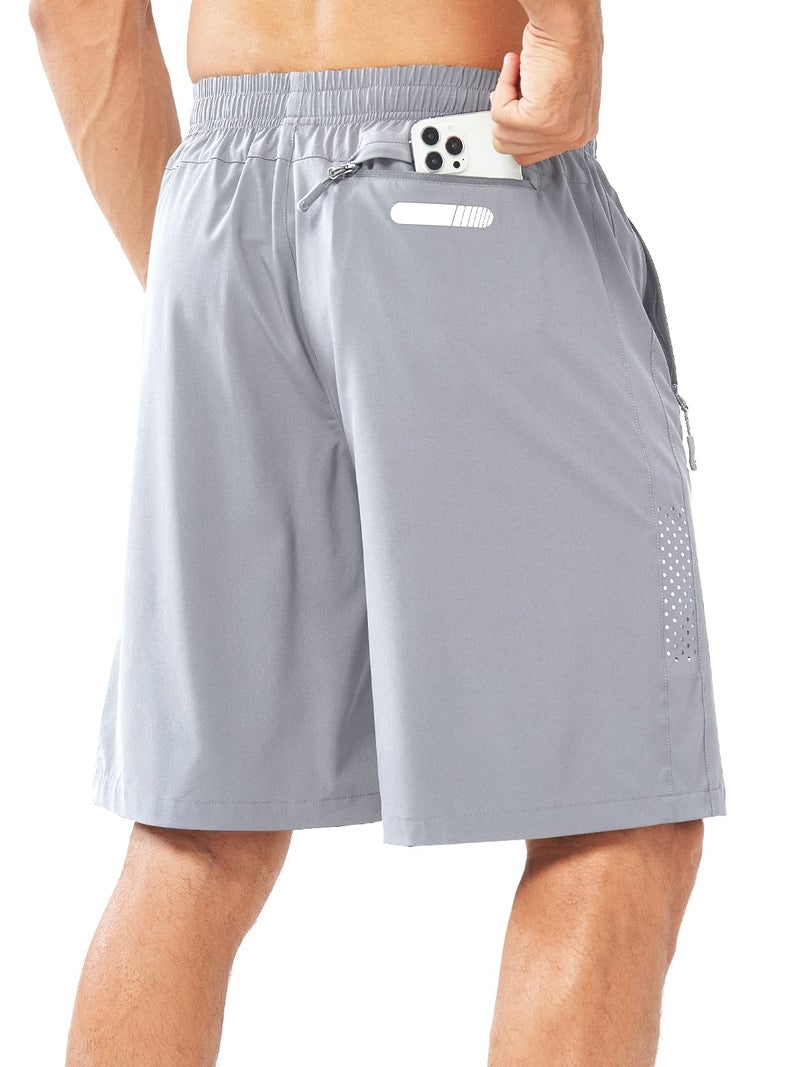 NORTHYARD Men's Athletic Running Shorts Quick Dry Workout Shorts 7"/ 5"/ 9" Lightweight Sports Gym Basketball Tennis Hiking Exercise GREY-9inch L - Image 2