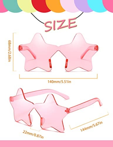 LIULIUBTY Star and Heart Shaped Sunglasses - Bachelorette Party Sunglasses, Colorful Party Favors (Pink) - Image 2