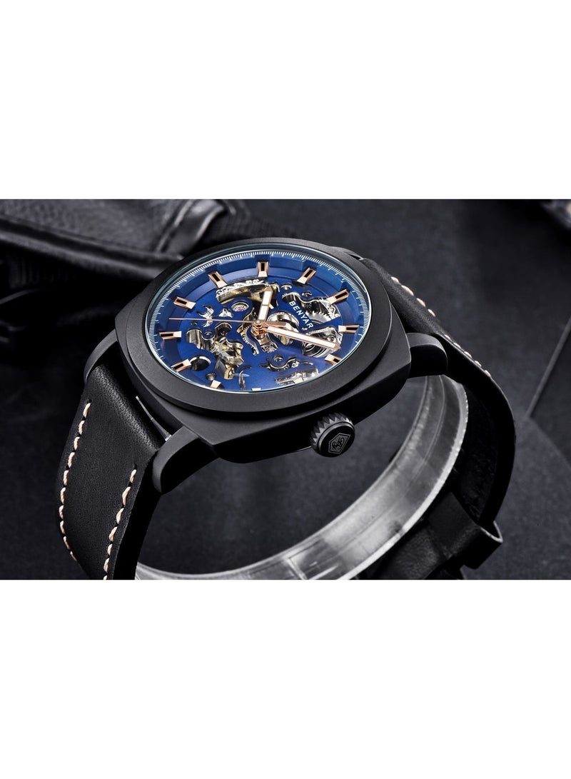 BENYAR Automatic Watches for Men | Skeleton Mechanical Leather Strap Mens Watch | 45mm Dial | 30M Waterproof | Men's Stylish Gift - Image 4