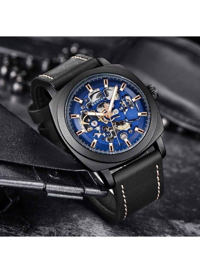 BENYAR Automatic Watches for Men | Skeleton Mechanical Leather Strap Mens Watch | 45mm Dial | 30M Waterproof | Men's Stylish Gift - Image 3