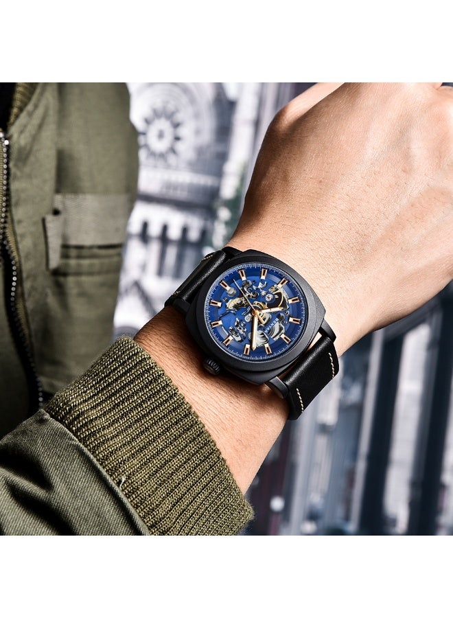 BENYAR Automatic Watches for Men | Skeleton Mechanical Leather Strap Mens Watch | 45mm Dial | 30M Waterproof | Men's Stylish Gift - Image 2