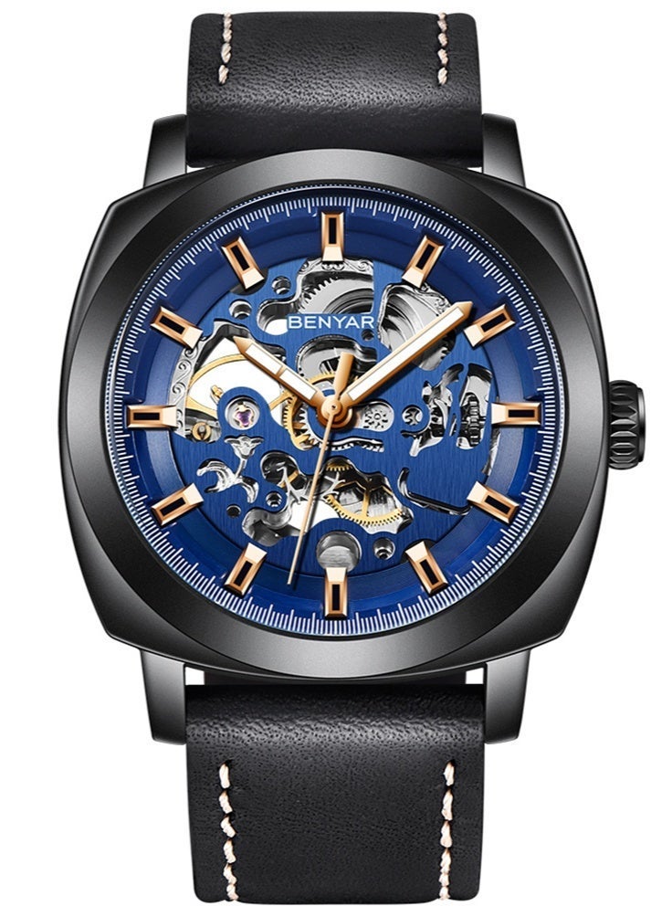 BENYAR Automatic Watches for Men | Skeleton Mechanical Leather Strap Mens Watch | 45mm Dial | 30M Waterproof | Men's Stylish Gift - Image 1