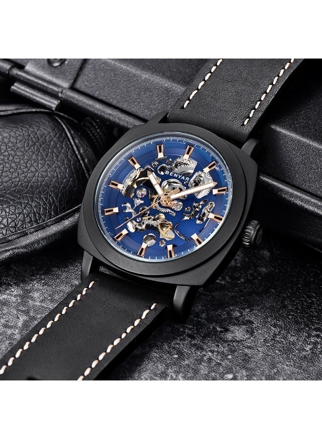 BENYAR Automatic Watches for Men | Skeleton Mechanical Leather Strap Mens Watch | 45mm Dial | 30M Waterproof | Men's Stylish Gift - Image 5