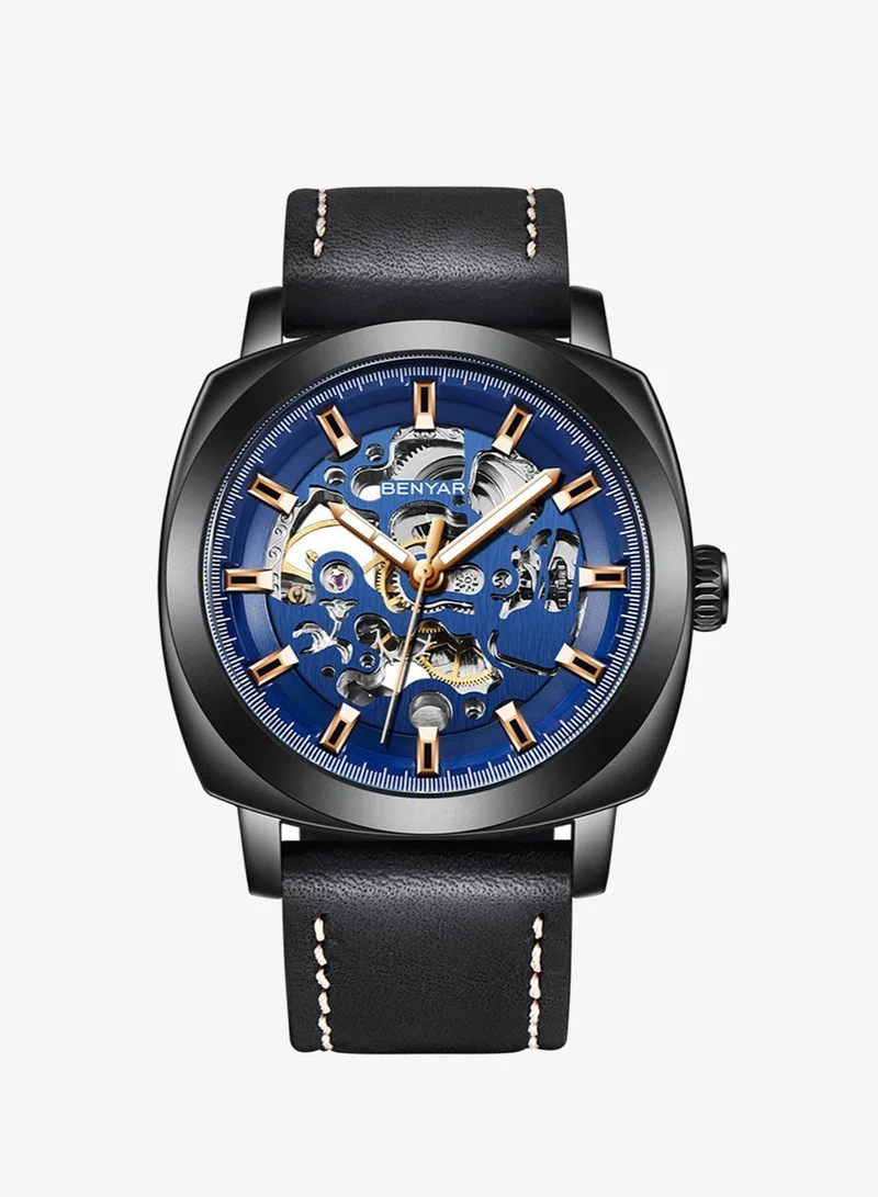Automatic Watches for Men | Skeleton Mechanical Leather Strap Mens Watch | 45mm Dial | 30M Waterproof | Men's Stylish Gift