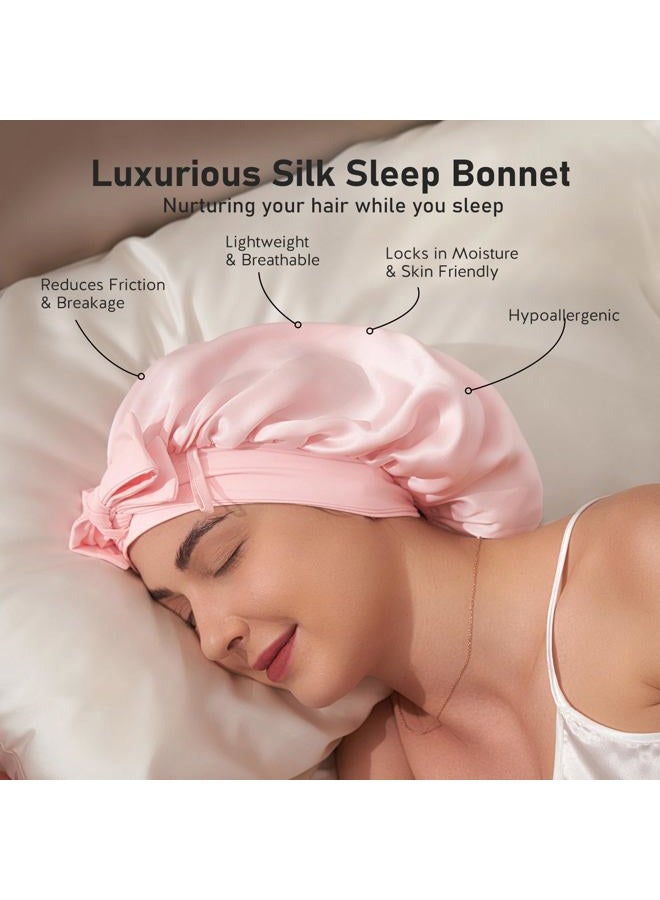 LitBear 100% Mulberry Silk Bonnet for Sleeping Women, 6A 22 Momme, Large Double-Layer Silk Hair Wrap with Tie Band, Non-Slip Turban, Includes Silk Scrunchie - Image 2