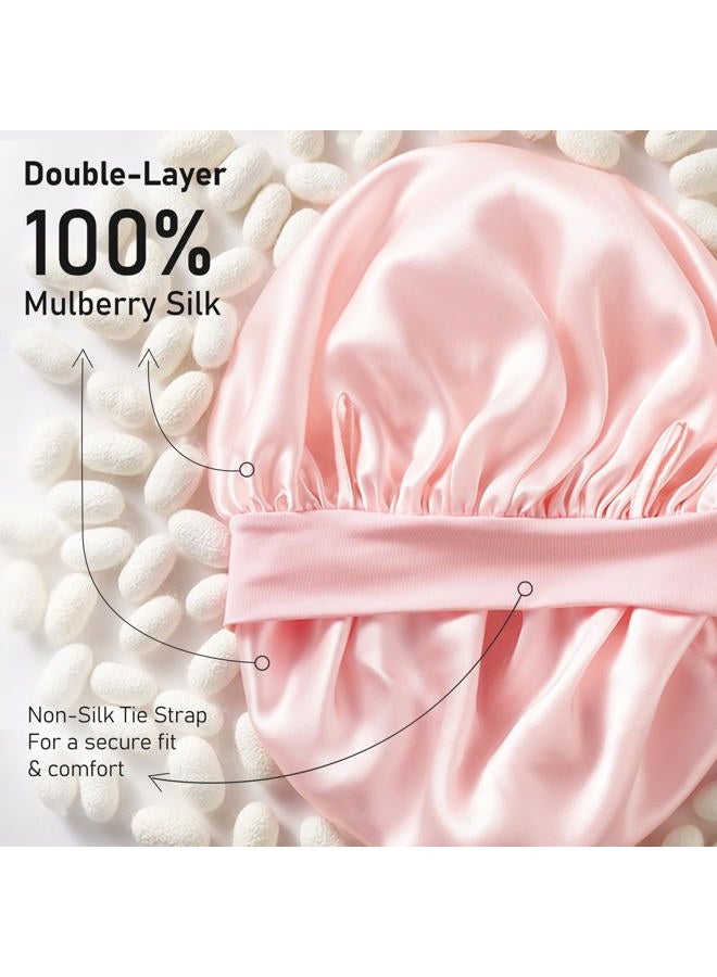 LitBear 100% Mulberry Silk Bonnet for Sleeping Women, 6A 22 Momme, Large Double-Layer Silk Hair Wrap with Tie Band, Non-Slip Turban, Includes Silk Scrunchie - Image 4