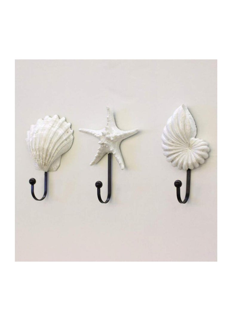 SYOSI Coat Hooks Wall Mounted, KASTWAVE Beach Themed Wall Hooks Towel Hat Coat Hangers Sea Star Seashell Wall Decorations for Bathroom Bedroom or Kitchen (3pcs) - Image 3