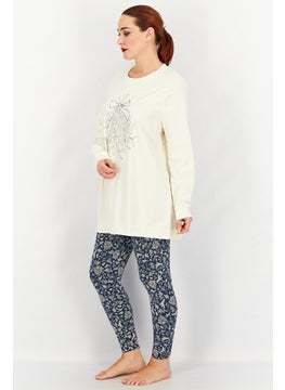 Tchibo Women 2 Pcs Allover Print Pajama Tops And Leggings, White  - Image 2