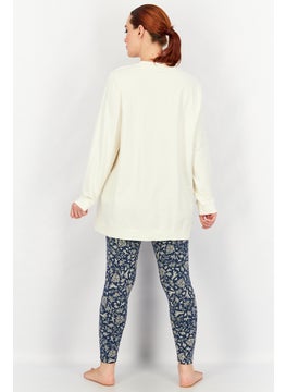 Tchibo Women 2 Pcs Allover Print Pajama Tops And Leggings, White  - Image 3