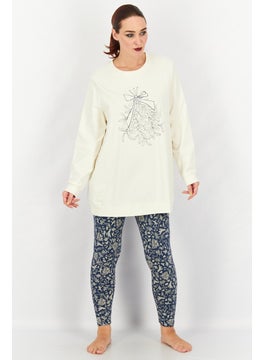 Tchibo Women 2 Pcs Allover Print Pajama Tops And Leggings, White  - Image 1