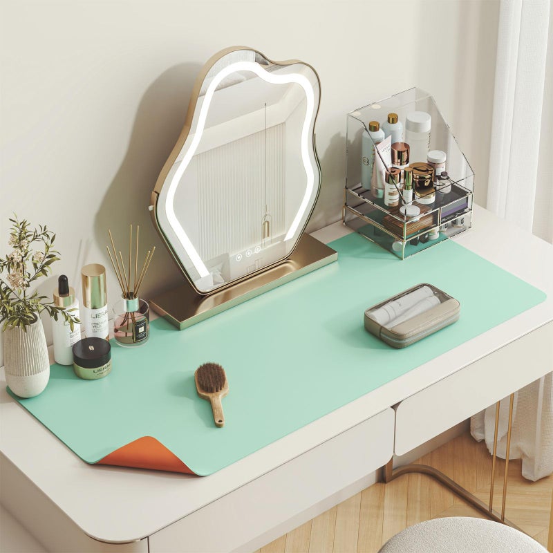 DAWNTREES Makeup Mat for Vanity276x138DualSided Leather Vanity Mat Easy to Clean Waterproof and OilproofDesk Pad Mat to Protect VanityGreen Orange