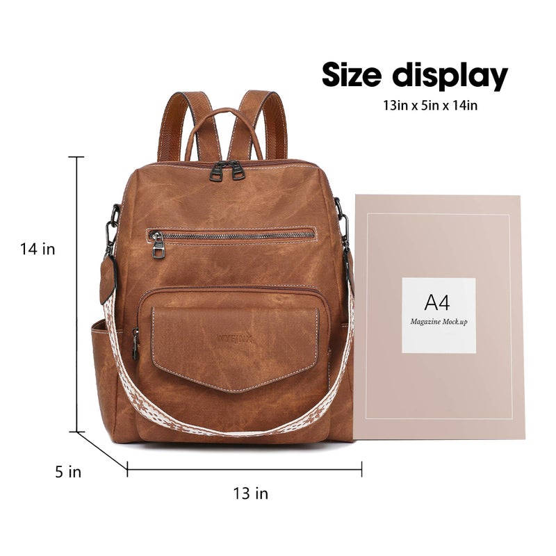 WYFJNX Backpack Purse for Women PU Leather Backpack Ladies Fashion Handbag Designer Shoulder Bag Small Travel Bag Brown - Image 2