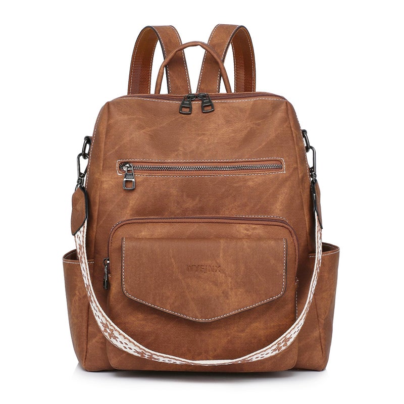 WYFJNX Backpack Purse for Women PU Leather Backpack Ladies Fashion Handbag Designer Shoulder Bag Small Travel Bag Brown - Image 1