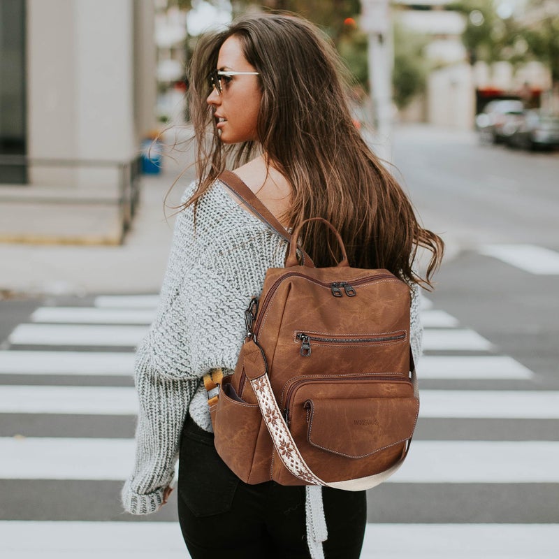 WYFJNX Backpack Purse for Women PU Leather Backpack Ladies Fashion Handbag Designer Shoulder Bag Small Travel Bag Brown - Image 5