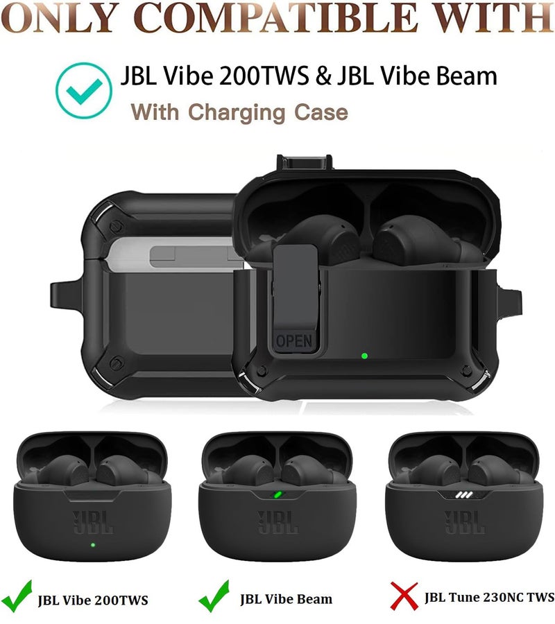 OTOPO Compatible with JBL Vibe 200TWS/JBL Vibe Beam Case Cover Lock Clip with Cleaner Kit,Cool Protective Cover Men Women with Carabiner for JBL Vibe Beam 2 Charging Case - Black - Image 3