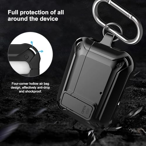 OTOPO Compatible with JBL Vibe 200TWS/JBL Vibe Beam Case Cover Lock Clip with Cleaner Kit,Cool Protective Cover Men Women with Carabiner for JBL Vibe Beam 2 Charging Case - Black - Image 4