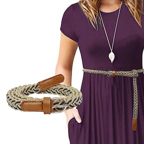 Aakriti Women Cotton Braided Hand Made Casual Belt for Ladies | Handwoven for Long Shirt and Dresses (BG-BLUE-BADGE) - Image 2