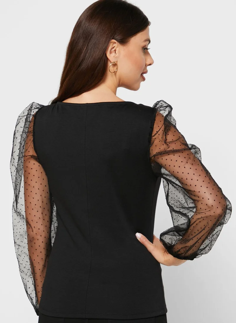 Vila V - Neck Mesh Sleeve Top