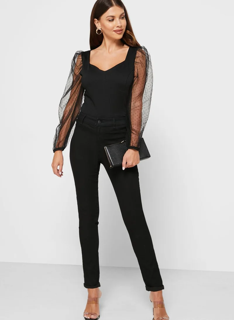 Vila V - Neck Mesh Sleeve Top