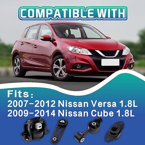 YBDDZH Engine Motor and Transmission Mount Kit Compatible with 2007-2012 Nissan Versa 1.8L & 2009-2014 Nissan Cube 1.8L Transmission, Replace OE A4312 A4318 A4320 A4323 Set of 4 - Image 2