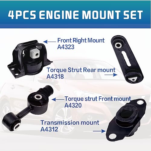 YBDDZH Engine Motor and Transmission Mount Kit Compatible with 2007-2012 Nissan Versa 1.8L & 2009-2014 Nissan Cube 1.8L Transmission, Replace OE A4312 A4318 A4320 A4323 Set of 4 - Image 3