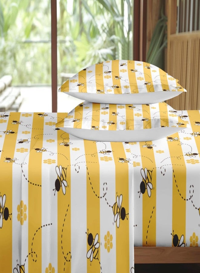 Pamnest Full Size Bed Sheet Sets, Bee Yellow Stripe Soft Microfiber 4 Pcs Bedding Sets for Kids and Adults Bedroom Bed Decor, Honey Animal Flat, Fitted Sheet and 2 Pillowcases - Image 4