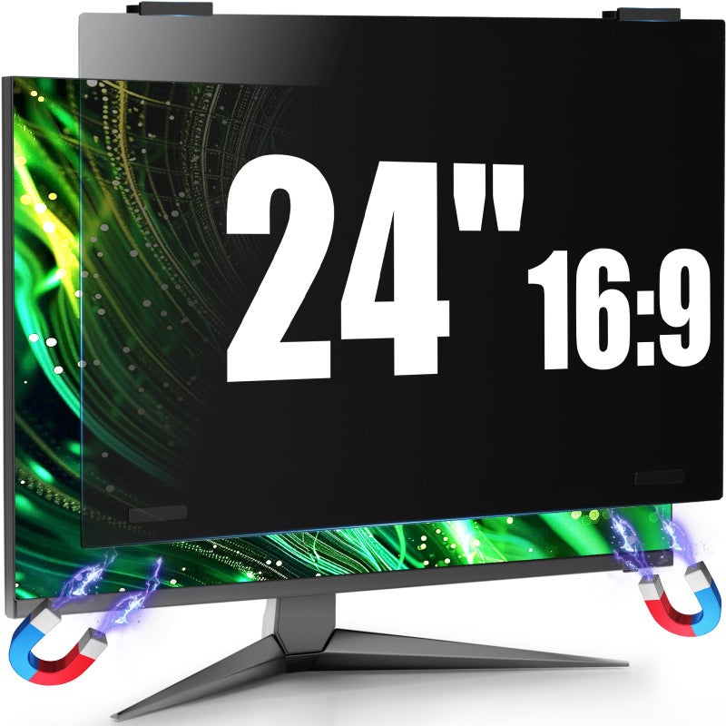JEEETINTX Magnetic Computer Privacy Screen Filter 24 Inch for Frameless Monitor Thin Bezel 16:9 Widescreen, Hanging Removable Anti Glare Blue Light Privacy Shield Protector Eye Protection - Image 1