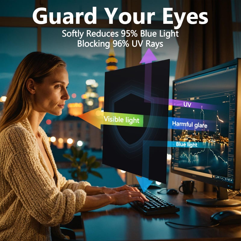 JEEETINTX Magnetic Computer Privacy Screen Filter 24 Inch for Frameless Monitor Thin Bezel 16:9 Widescreen, Hanging Removable Anti Glare Blue Light Privacy Shield Protector Eye Protection - Image 2