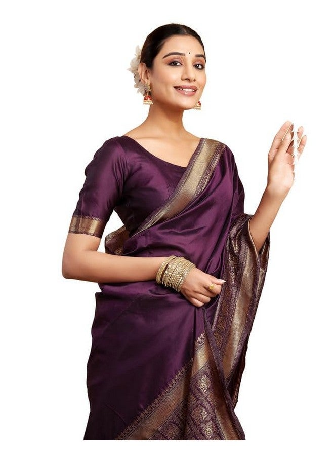 SIRIL Women's Banarasi Soft Silk Saree Pure Silk With Unstitched Blouse Piece (3957S545A_Wine) - Image 1