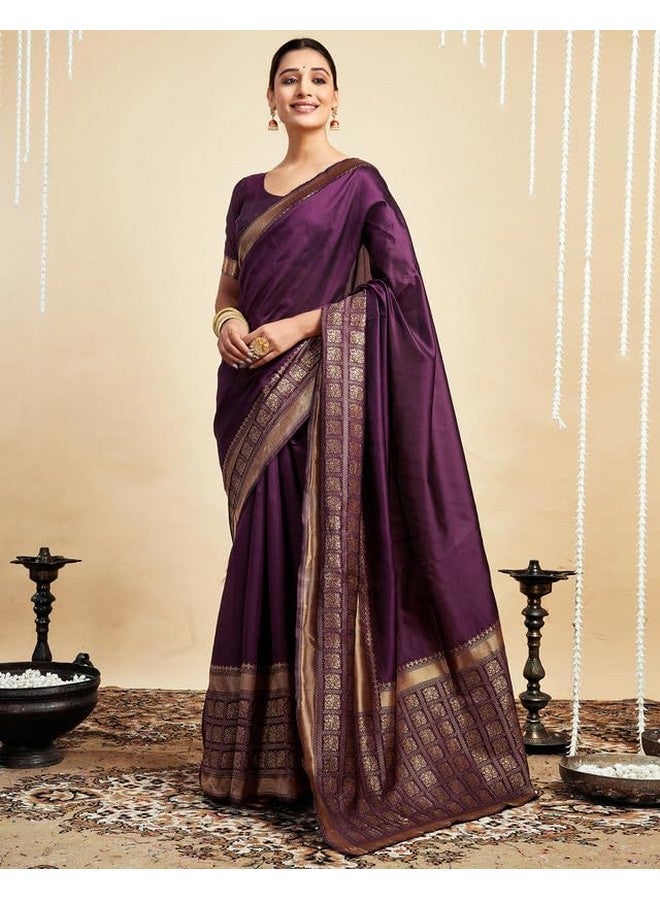 SIRIL Women's Banarasi Soft Silk Saree Pure Silk With Unstitched Blouse Piece (3957S545A_Wine) - Image 4