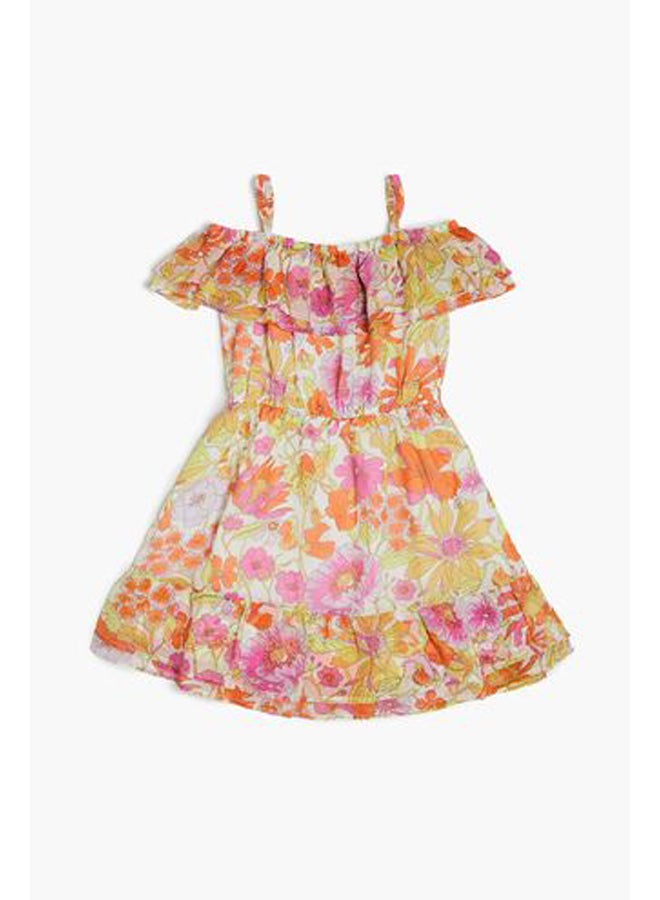 FOREVER 21 فستان بناتي بطبعات الأزهار بدون أكتاف (للأطفال)  - Image 1