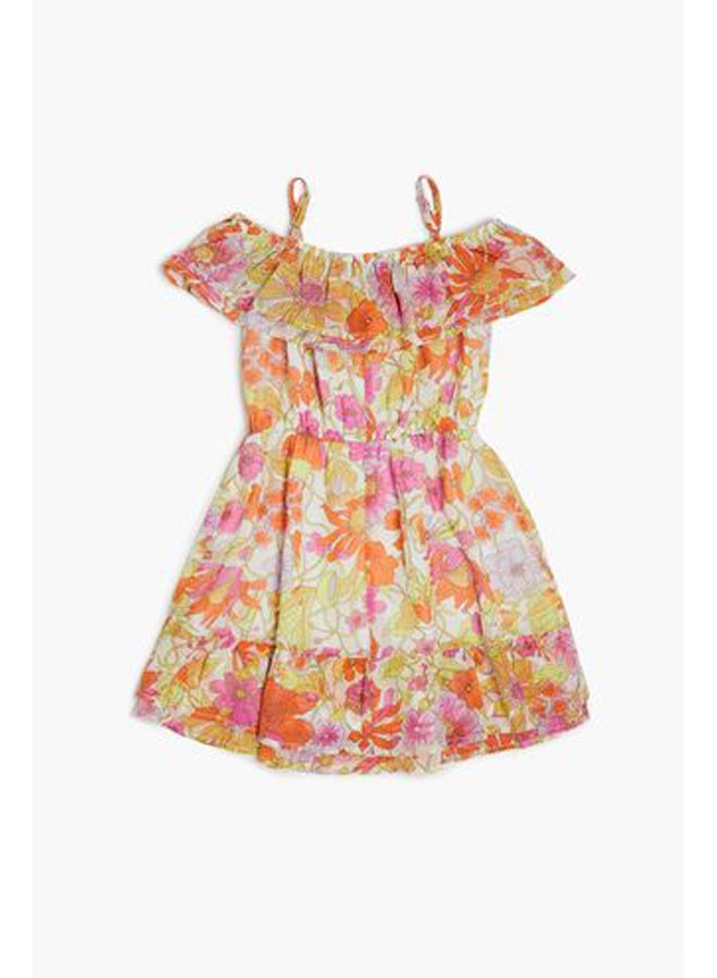 FOREVER 21 فستان بناتي بطبعات الأزهار بدون أكتاف (للأطفال)  - Image 2