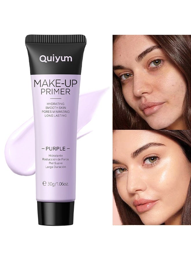 QUIYUM Make-Up Primer, Purple Color Corrector Face Primer, Hydrating And Anti-Redness Makeup Base, Pore Minimizer For Red And Blemished Skin, Long-Lasting Vegan Primer For Smooth Makeup Application 30g - Image 1
