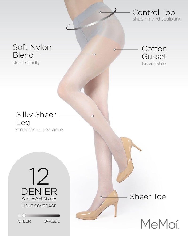 MeMoi Shimmer Sheer Pantyhose, Comfortable Control Top Pantyhose, Lightweight Nylons for Women - Sizes Small to X-Large, Silver, Large - Image 3