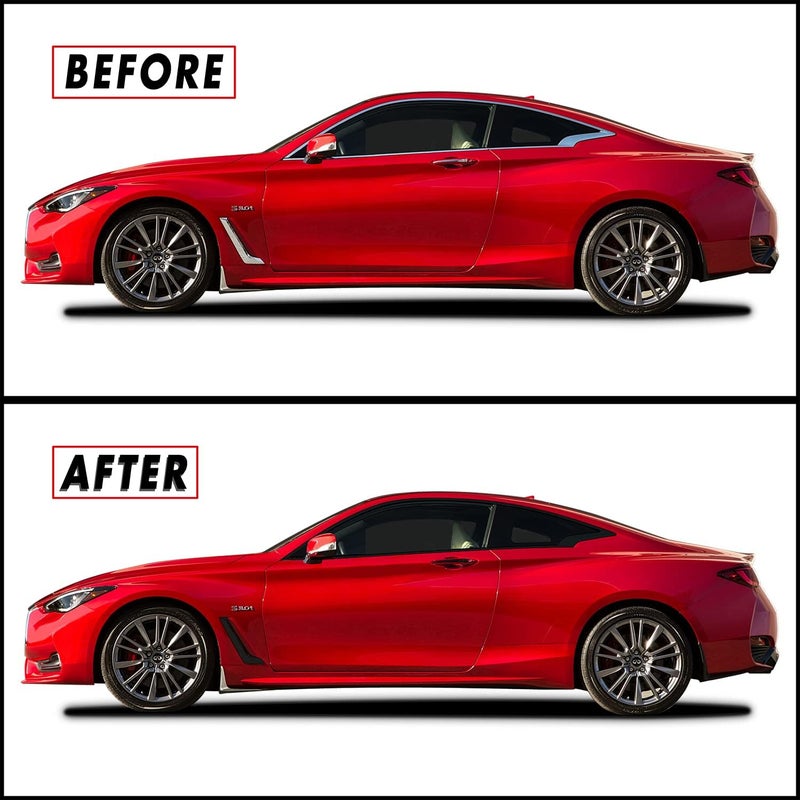 SlickMod Chrome Delete Blackout Vinyl Overlay for 2017-2021 Infiniti Q60 Coupe Window Trim - Full Side Kit, Gloss Black - Image 1