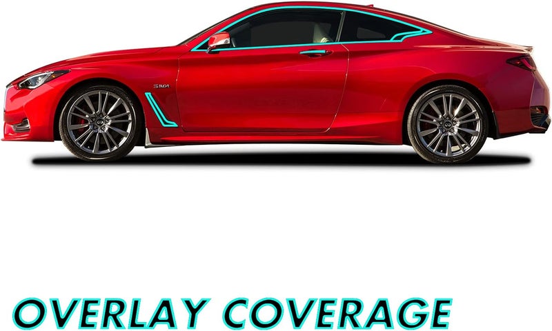 SlickMod Chrome Delete Blackout Vinyl Overlay for 2017-2021 Infiniti Q60 Coupe Window Trim - Full Side Kit, Gloss Black - Image 2