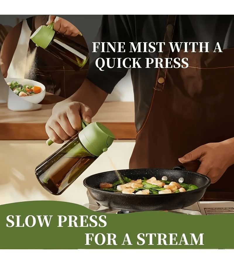 Two Bottles Black And Green Premium Dark Glass Olive Oil Set With Dispenser Labels And Cooking Spray Gadget Ideal For Grilling And Camping - Image 5