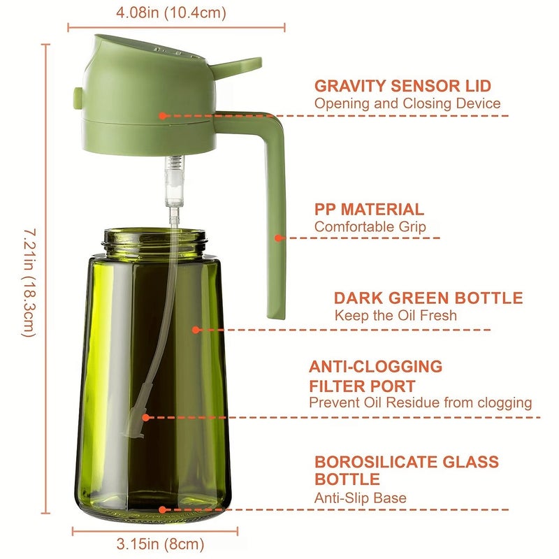 Two Bottles Black And Green Premium Dark Glass Olive Oil Set With Dispenser Labels And Cooking Spray Gadget Ideal For Grilling And Camping - Image 3