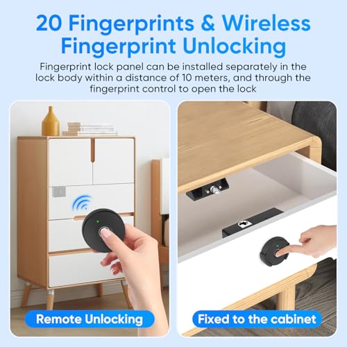 Mypin Fingerprint Remote Control Cabinet Lock Fingerprint Remote Unlocking Within 10m HoleLess Lnstallation Keyless Hidden File Drawer Wardrobe Lock Lock for HomeOffice Closet Sliding Doors - Image 3