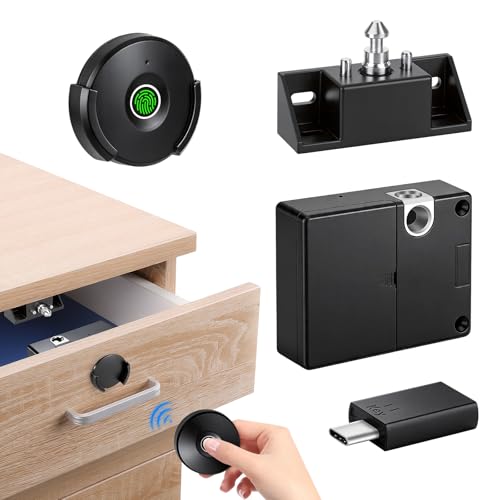 Mypin Fingerprint Remote Control Cabinet Lock Fingerprint Remote Unlocking Within 10m HoleLess Lnstallation Keyless Hidden File Drawer Wardrobe Lock Lock for HomeOffice Closet Sliding Doors - Image 1