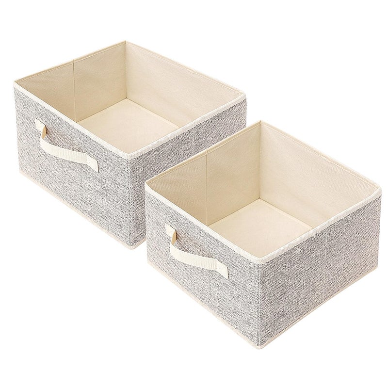 EITMOW Storage Baskets 11Inch Woven Fabric Bins Storage Cubes with Reinforced Handles Organizer Bins for Closet Shelves Foldable for Toys Clothes Natural Beige 2PCSBeige111178inch