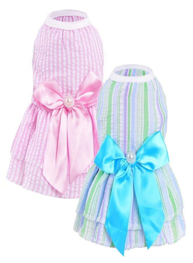mifengda 2 Pieces Dog Dresses Puppy Dogs Clothes Bowknot Cat Clothes Outfit Cat Dress for Small Dog Girl Pet Puppy (Pink Green, X-Small) - Image 1