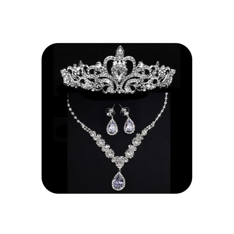 COCIDE Silver Jewelry Set for Women Crystal Tiara and Necklace Kit for Girls Rhinestone Crown Earrings Neck Accessories for Bride Wedding Birthday Party Bridal Prom Bridesmaid Dress up