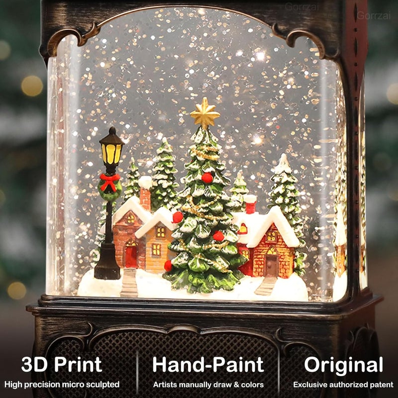 Gorrzai Christmas Snow Globe Lantern with Music Timer Swirling Glitter, Lighted Christmas Decorations Indoor Light Up Musical Lantern Holiday Decor Gift, Forest House Scene, USB or Battery Operated - Image 2