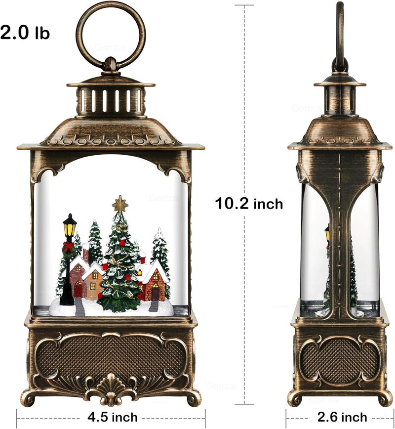 Gorrzai Christmas Snow Globe Lantern with Music Timer Swirling Glitter, Lighted Christmas Decorations Indoor Light Up Musical Lantern Holiday Decor Gift, Forest House Scene, USB or Battery Operated - Image 5