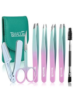 TsMADDTs Eyebrow Tweezer Set Tsmaddts 7 Pcs Tweezers Set For Women Precision Tweezer For Eyebrows With Curved Scissors And Eyebrow Razor For Ingrown Hair  - Image 1