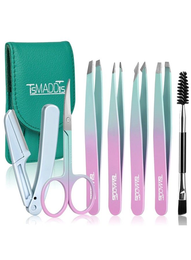 TsMADDTs Eyebrow Tweezer Set Tsmaddts 7 Pcs Tweezers Set For Women Precision Tweezer For Eyebrows With Curved Scissors And Eyebrow Razor For Ingrown Hair - Image 1