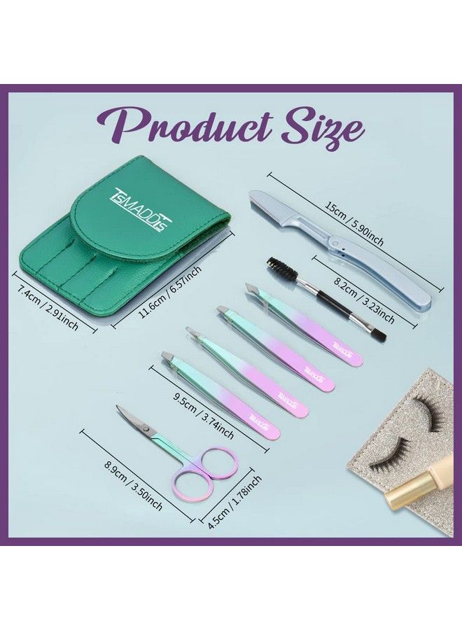 TsMADDTs Eyebrow Tweezer Set Tsmaddts 7 Pcs Tweezers Set For Women Precision Tweezer For Eyebrows With Curved Scissors And Eyebrow Razor For Ingrown Hair - Image 4