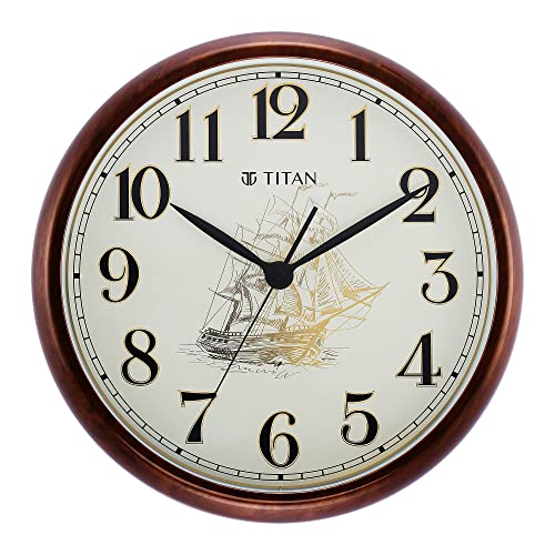 Titan Dark Brown Wood Finish Clock with Ship Design on Dial and Silent Sweep - 39.8 cm x 39.8 cm (Large) - Image 1
